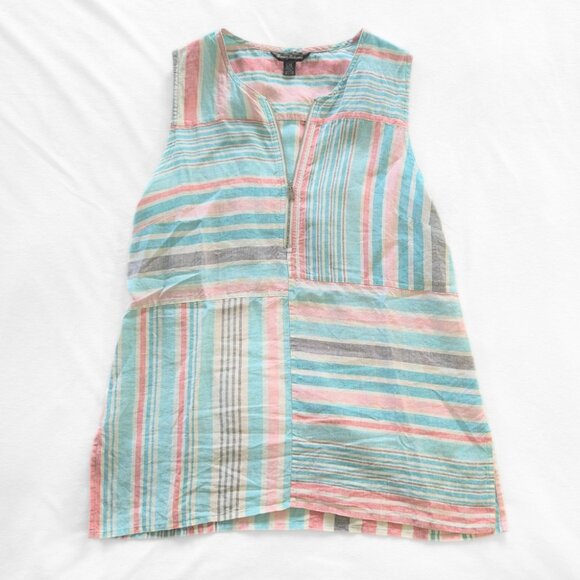 Tommy Bahama Women's Kohala Stripe 1/4 Zip Linen Tank Top Blouse - Picture 2 of 10